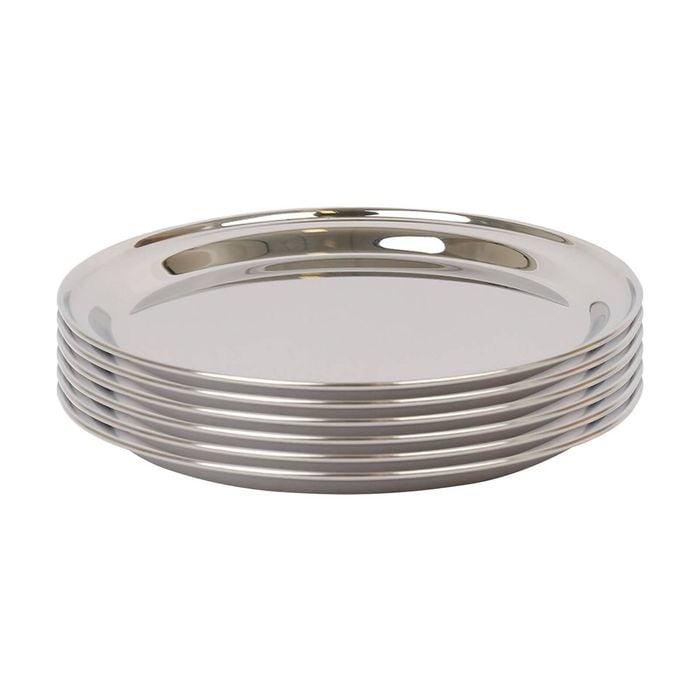 Argon Tableware 25.5cm Serving Platters - 6x Stainless Steel Chrome Dinner Tray Round Tray Plate Small Appetizer Serving Dishes