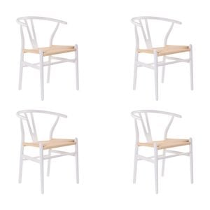Ark Wishbone 4pc Set Dining Chair Replica Hans Wenger Beech Timber Wood White
