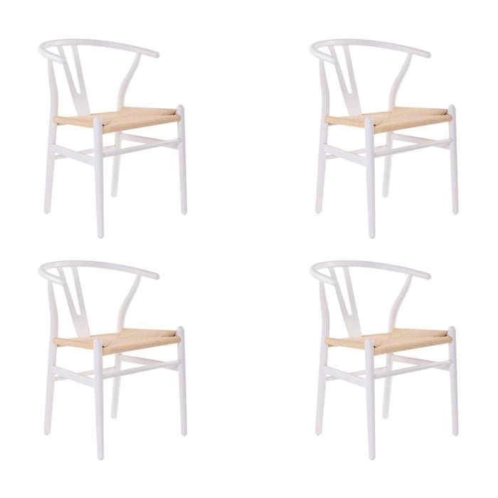 Ark Wishbone 4pc Set Dining Chair Replica Hans Wenger Beech Timber Wood White