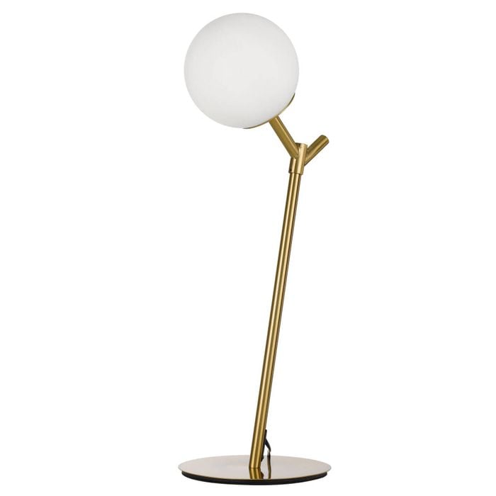 Telbix Ohh Modern Table Desk Lamp Light Glass Metal Opal Matt Antique Gold