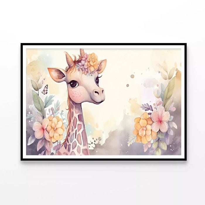 Baby Giraffe Watercolor Style  Print 100% Australian Made 120x90cm  (Poster)