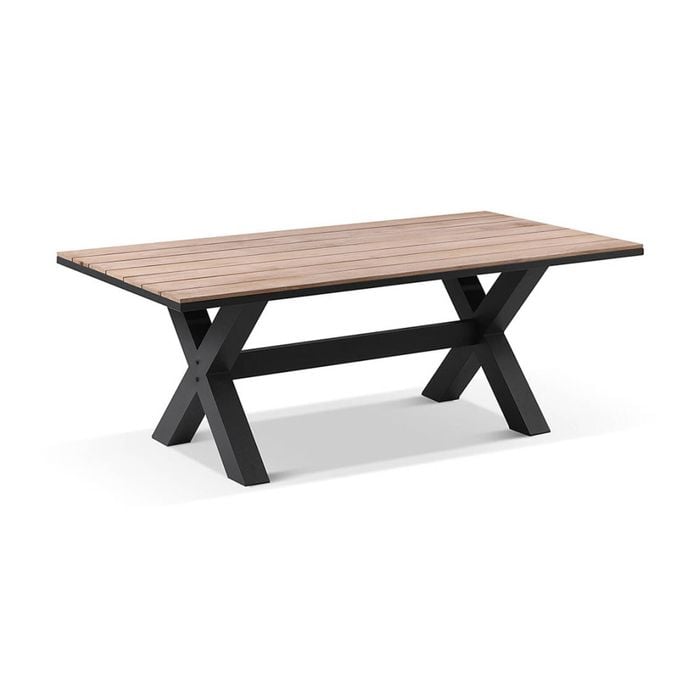 Kansas 2m Outdoor Teak Timber And Aluminium Rectangle Dining Table Charcoal