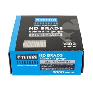 Titan 50 x 2mm Electro Galvanised Striaght Collated Nail ND Brads - Pack 3000