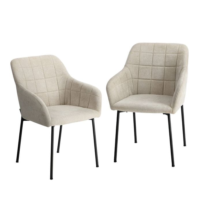 Oikiture Set of 2 Dining Chairs Kitchen Accent Armchairs Linen Fabric