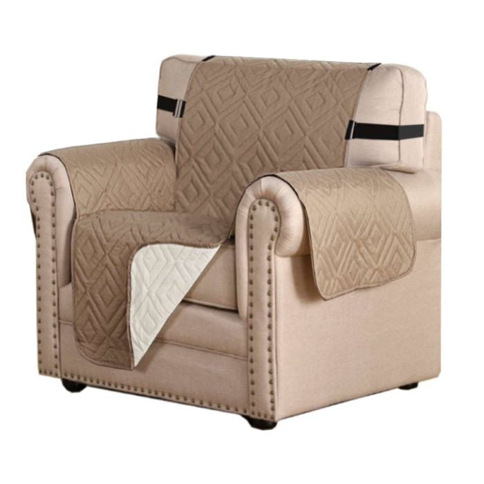 Smarcute 1 Seater Quilted Reversible Pet Friendly Non-Slip Sofa Cover with Straps Taupe