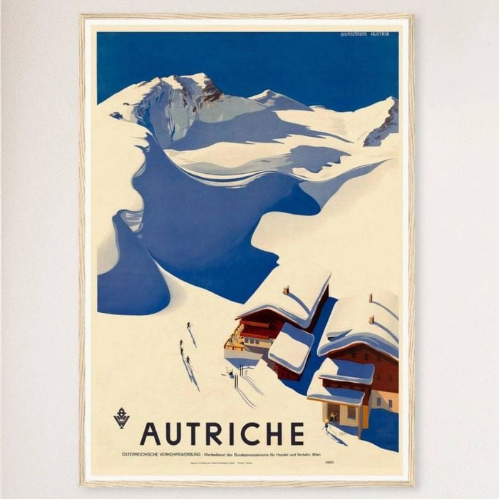 Galrie Austria Autriche Vintage Ski Poster - Retro Art from the Mid-20th Century Artwork, Wood Frame, A3 30 x 42cm (12 x 16inch)