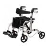 Livingstone 2-in-1 Transit Rollator Walker Wheelchair 4 Wheel Padded Backrest And Seat Bag Silver