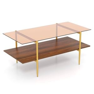 Costway 2-tier Tempered Glass Coffee Table Rectangle Center Table