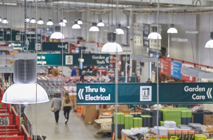 wide shot of front aisles of warehouse