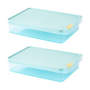2PK LocknLock Freezer Fit Food Storage Container Microwave Safe 2.2L Blue Lid