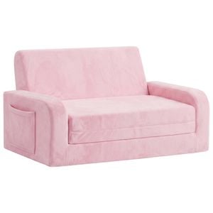Ufurniture 3-in-1 Kids Couch Convertible Toddler Armrest Lounge Chair with Side Storage Pockets and Non-Slip Base Pink