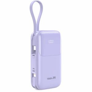 Tough On 20W 10000mAh Power Bank with Built-In Lightning and USB-C Cables Purple