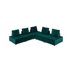 Foret 5pc Armless Seat Modular Extension Ottoman Couch Velvet Fabrics Sofa Green