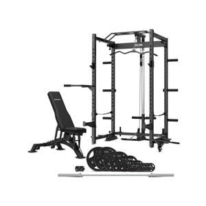CORTEX PR4 Folding Power Rack with 100kg Olympic Tri-Grip Weight, Bar and Bench Set