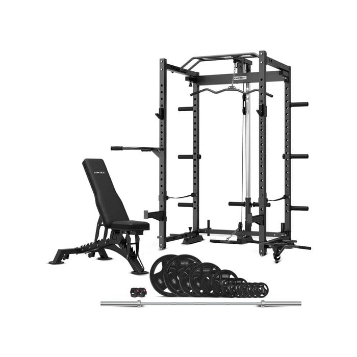 CORTEX PR4 Folding Power Rack with 100kg Olympic Tri-Grip Weight, Bar and Bench Set