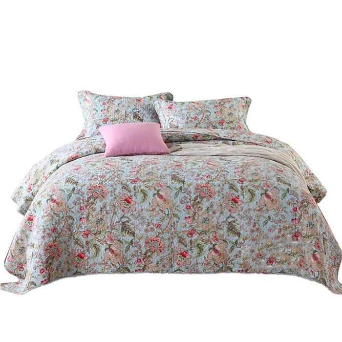 Catzon 3 Pieces Queen Size Quilt Bedding Set Floral Reversible Bedspread