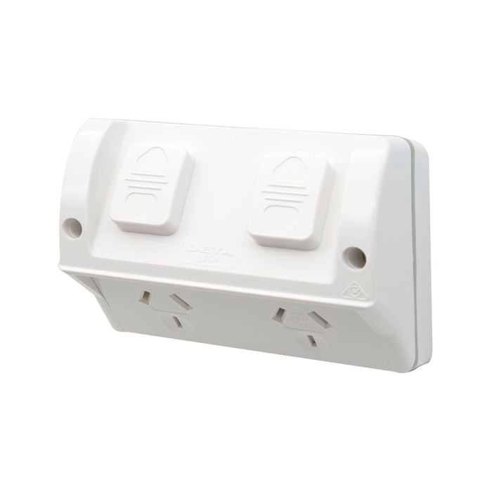 Deta Outdoor Double Power Point With Shallow Mounting Box And Bracket