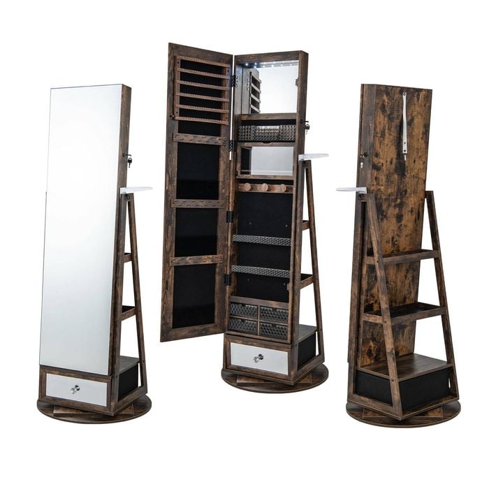 Costway Jewlery Storage Cabinet with Revolving Mirror Brown