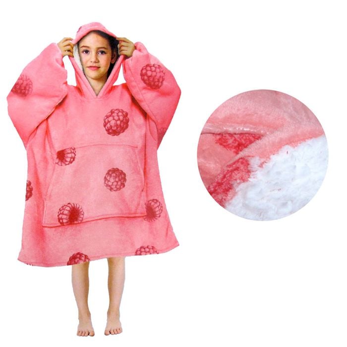 Bloomington Girls Comfy Warm Blanket Hoodie with Sherpa Fleece Reverse Raspberry