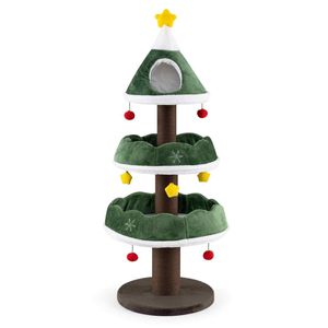 Costway Tall Cat Tower Cat Tree Holiday Wooden-Green