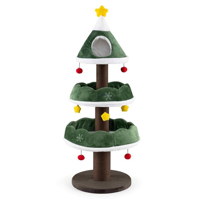 Costway Tall Cat Tower Cat Tree Holiday Wooden-Green