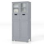 Costway Floor Cupboard Cabinet Bathroom Storage Organizer 4 Door 2 Drawer