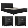 Artiss Gas Lift Queen Bed Frame And 2 Bedside Table Set Leather Black