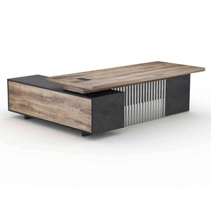 Modern Furniture DAXTON Executive Desk with Right Return 2.4M - Warm Oak & Black