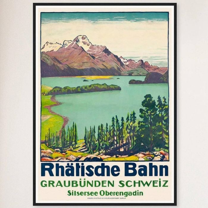 Galrie Rhaetian Railway Graubünden Switzerland Vintage Travel Poster Art Print Décor, Black Frame, A2 42 x 60cm (16 x 24inch)