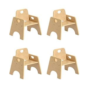 Jooyes Kids Stackable Wooden Toddler Chair H25cm - 4 Pack - oak | 45cm | Kids Chair
