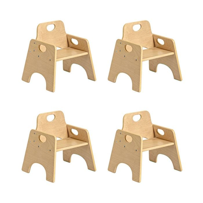 Jooyes Kids Stackable Wooden Toddler Chair H25cm - 4 Pack - oak | 45cm | Kids Chair