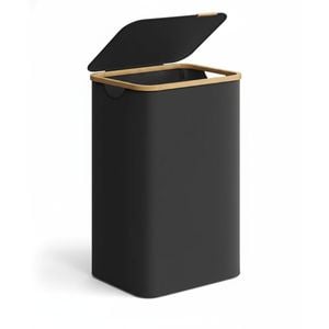 Large Laundry Basket with Lid - 90L, Removable Liner, Bamboo Handles