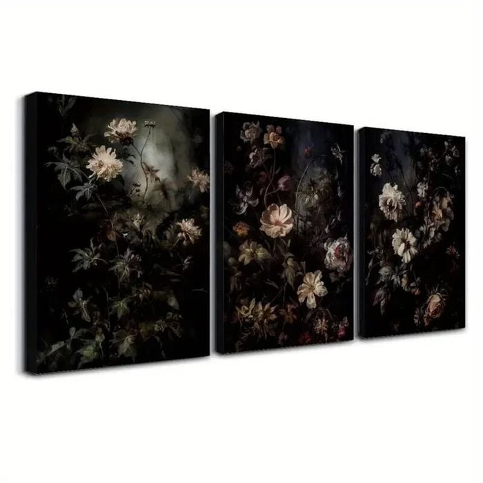 3pcs Vintage Floral Print 100% Australian Made 3 x 60x90cm  (Stretched)