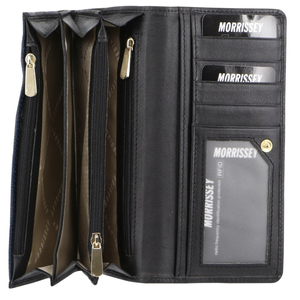 Morrissey Italian Structured Leather Flap Over Ladies Wallet Navy