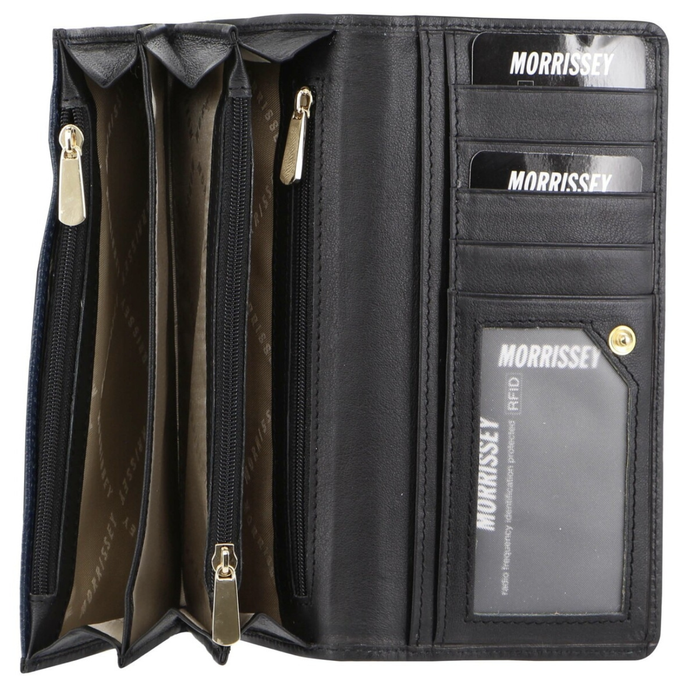 Morrissey Italian Structured Leather Flap Over Ladies Wallet Navy