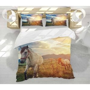 3D Meadow White Horse 99 Bed Pillowcases Quilt King Single Size