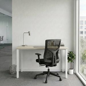 Olg Workstation Bundle: Axis 1500x750 White Frame Nordic Maple Top + Tilly Office Chair Black
