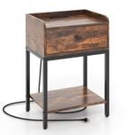 Costway Bedside End Table Nightstand w/Charging Station