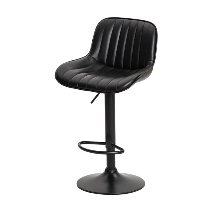 2pc Urban Style Frank Bar Stool Set Gas Lift Chair Black Metal & PU