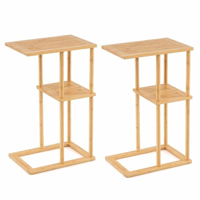 Costway Side Table Set End Shelves Bamboo Corner Coffee Rectangular