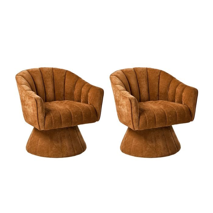 Oikiture Set of 2 Swivel Armchair Linen Fabric Lounge Chair Accent Chair Orange