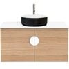 CIBO 900mm Oak Mornington Wall Hung Vanity With Black / White Basin And White Handle
