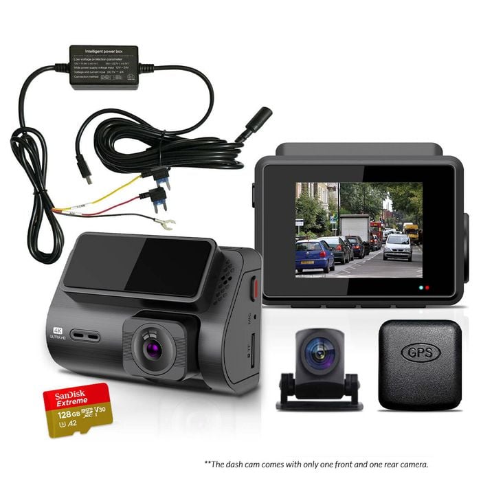 Elinz 2 CH Dash Cam 4K+1080P WiFi GPS Supercapacitor Sony Starvis 128GB U3 Card Hardwire Kit