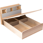 Kiama Gas Lift Bed -Double - Headboard with Book Storage and Led lights Oak Color