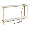 2 Tier Console Table with Power Outlets and USB Ports, White