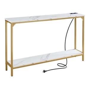 2 Tier Console Table with Power Outlets and USB Ports, White