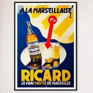 Galrie Vintage Ricard A La Marseillaise Advertising Poster for Home Decor, Black Frame, 70 x 100cm (28 x 40inch)