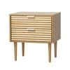 Oikiture Bedside Table 2 Drawers Side Table Cabinet Metal Handle Natural