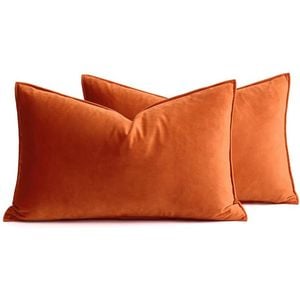 Catzon 2 Pcs Decorative Velvet Throw Pillow Covers Soild for Home Car 30X50cm-Orange
