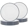 Argon Tableware 25.5cm Enamel Dinner Plates - Navy Rim - Set Of 12 - 10inch Large Dish Plates Metal Enamel Tableware Dinner Set